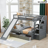 Bellemave® Twin over Full Bunk Bed with 2 Drawers,Stairs Storage and Slide - Bellemave